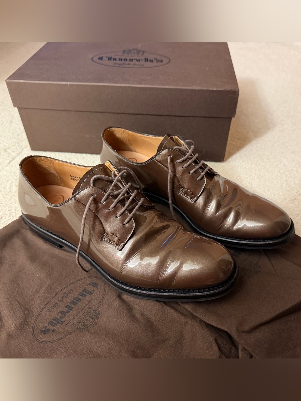 Church's Brown Patent Leather Lace-Up Boots